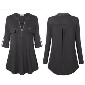 Bulotus | Black Zip Front 3/4 or Long Sleeve Tunic Top | Size 2XL
